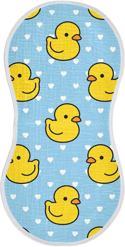 Cartoon Cute Duck Heart Pattern Muslin Burp Cloths for Baby 1 Pack 100% Cotton Baby Washcloths Bibs for Boy Girl