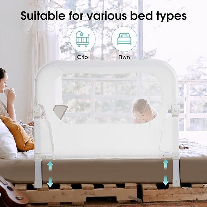 NUTIKAS Baby Bed Rail Guard for Toddlers - 35.4" Toddler Bed Rails for Crib,Twin,Full, Queen Bunk Size Bed Swing Down Bedrail Extral Tall Child Safety Side Railing Guards for Kids