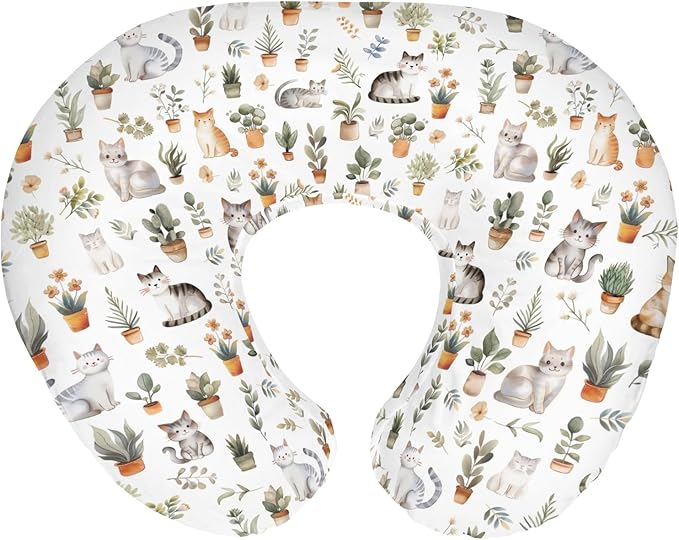 Watercolor Cats Tropical Houseplants Baby Nursing Pillow Covers for Boy Girl Boho Neutral Kittens Nursery Pillowcase for Breastfeeding Pillows Cat Lover Gift Soft Stretchy Slipcovers for Newborn