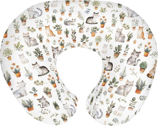 Watercolor Cats Tropical Houseplants Baby Nursing Pillow Covers for Boy Girl Boho Neutral Kittens Nursery Pillowcase for Breastfeeding Pillows Cat Lover Gift Soft Stretchy Slipcovers for Newborn