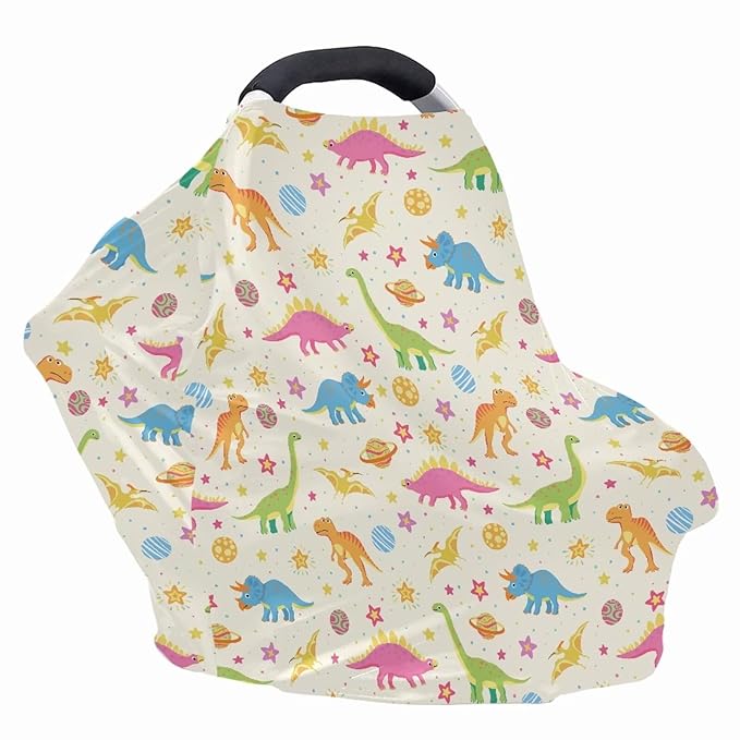 LedBack Cute Car Seat Covers Dinosaurs Patten Carseat Canopy for Babies Breastfeeding Covers, Lightweight and Breathable Carseat Canopy