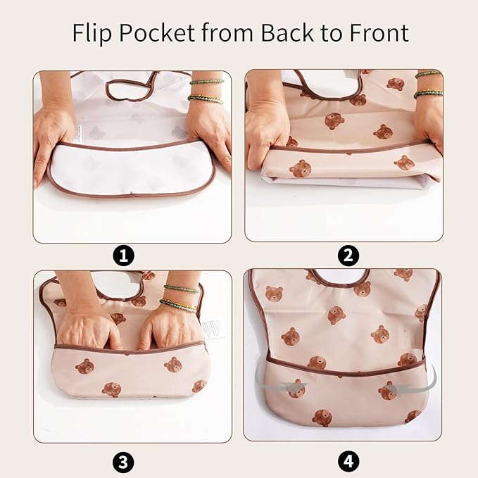3-Pack Waterproof Baby Bibs for Eating - Lightweight Feeding Bibs, Mess Proof, Baby Essential Must Have for Eating