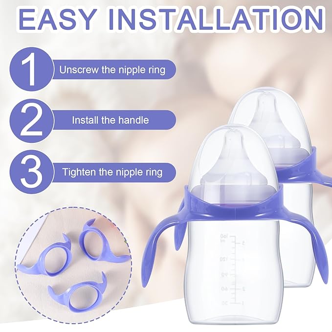 3pcs Handles for Lansinoh Baby Bottles, Removable Anti-Colic Breastfeeding Bottle Holder Easy-Grip Replacement Handle Accessories for Newborn 5oz/8oz Bottles, BPA Free