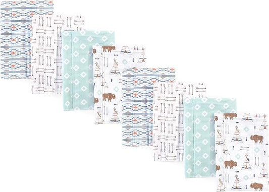 Hudson Baby Cotton Poly Flannel Burp Cloths Multipack, Teepee 8-Pack, One Size