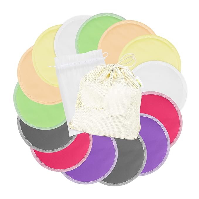 wegreeco Nursing Breast Pads (14 Pack) + Laundry Bag & Storage Bag, 2 Sizes: 3.9/4.7 inch - Washable & Reusable Breastfeeding Nursing Pads (Passion, Large, Heavy Flow Use)