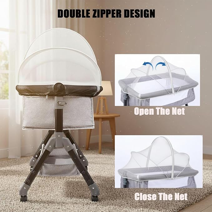 PandaEar Bassinet Mosquito Net Cover, Universal Breathable Mesh Canopy with 2-Way Zipper & High-Elasticity Support, Infant Crib Tent Fits Most Mini Cribs, Bedside Sleepers & Playpens