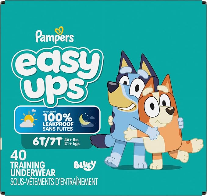 Pampers Easy Ups Girls & Boys Potty Training Pants, Size 6T-7T, 40 Count, Bluey Absorbent Training Underwear, Up to 100% Leakproof Day and Night, Hypoallergenic (Packaging May Vary)