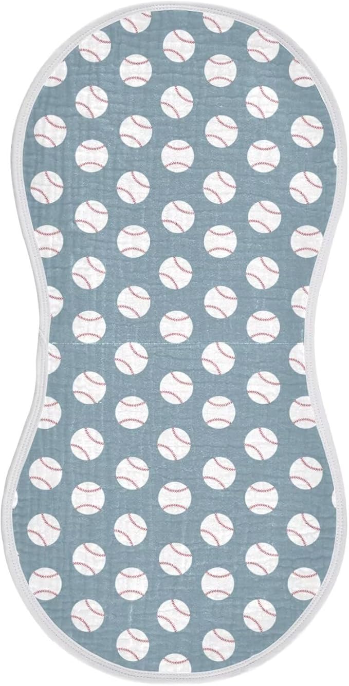 Baby Muslin Burp Cloths Set of 1 Baseball Blue Muslin Washcloths American Sport Championship Patch Sports Milk Spit Up Rags Soft Newborn Towel for Unisex Boys and Girls, 22 x 11 Inch