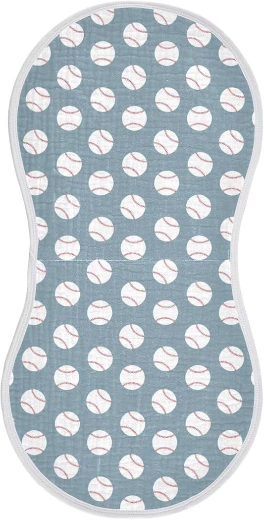 Baby Muslin Burp Cloths Set of 1 Baseball Blue Muslin Washcloths American Sport Championship Patch Sports Milk Spit Up Rags Soft Newborn Towel for Unisex Boys and Girls, 22 x 11 Inch