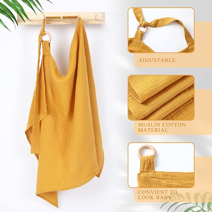 Treela 3 Pcs Muslin Cotton Breathable Nursing Cover Multi Use Car Seat Stroller Breastfeeding Cover for Breastfeeding Baby Shower Gifts Essentials(Rustic Color)