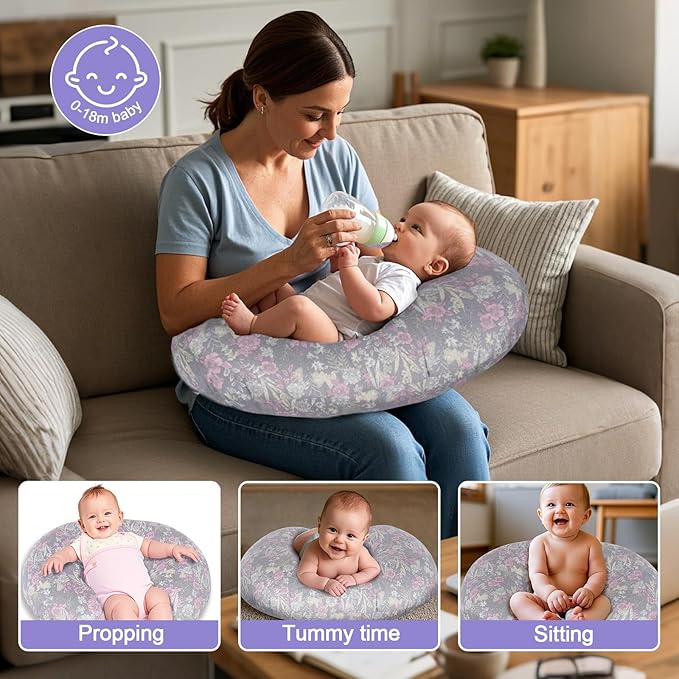 x-vesolje Nursing Pillow, Breastfeeding Pillow with Removable Cover, Ergonomic Breast Feeding Pillow, Baby Feeding Support Pillow for Mom Easier Breastfeeding- Original Size/Dusky Floral