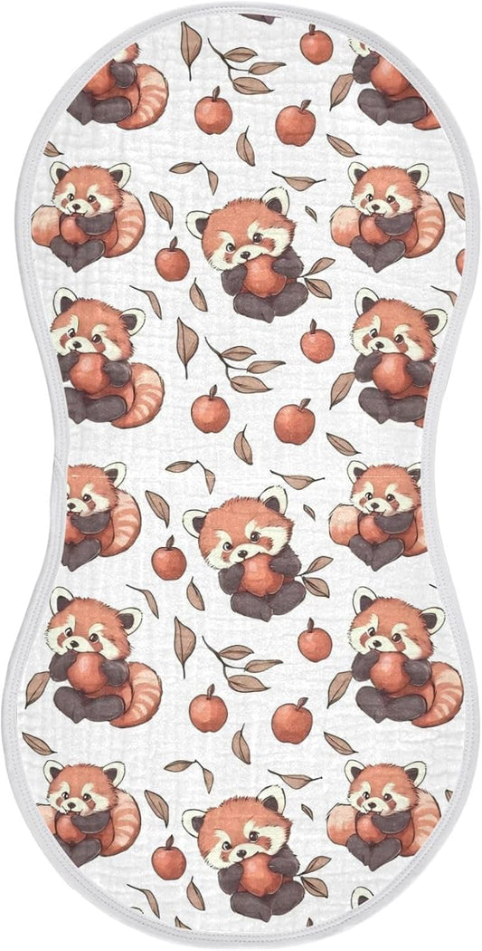 vvfelixl Baby Burp Cloths Cartoon Cute Red Panda Eat Fruit Baby Newborn Cotton Burping Cloths Set Babys Washcloths 4 Pack