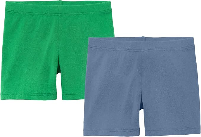 City Threads 2-Pack Baby Shorts for Boy or Girl Simple Soft Diaper Covers Shorts Soft Cotton Play Summer Spring SPD Sensory Friendly Sensitive, Elf/Denim Blue, 3/6M
