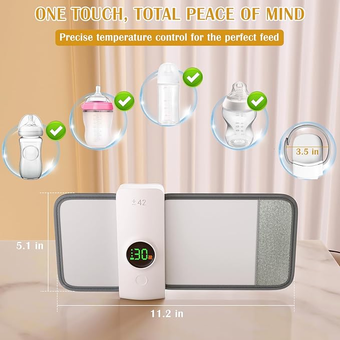 Portable Bottle Warmer with Live Display, 6-Speed Temp Control(37°C to 55°C / 98°F to 131°F), 6000mAh Battery and 360° Heating for Car, Stroller and Outdoor Use