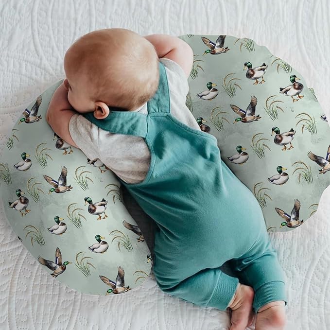 Vintage Mallard Ducks Baby Nursing Pillow Covers for Boy Girl Hunting Duck Green Leaves Nursing Slipcovers for Breastfeeding Pillows Soft Stretchy Removable Covers for Newborn Infant Nursery