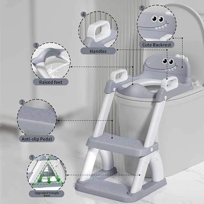 Potty Training Seat for Toddlers, 2 in 1 Potty Training Toilet with Anti-Slip Pad Step Stool, Toddler Toilet Seat for Boys and Girls (Include 2 Ducks)