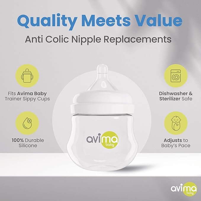 Avima Baby Anti Colic Nipples for Wide Neck Bottles, Silicone Breast Like Nipples - 0 to 12+ Months (Pack of 6) (Fast Flow)