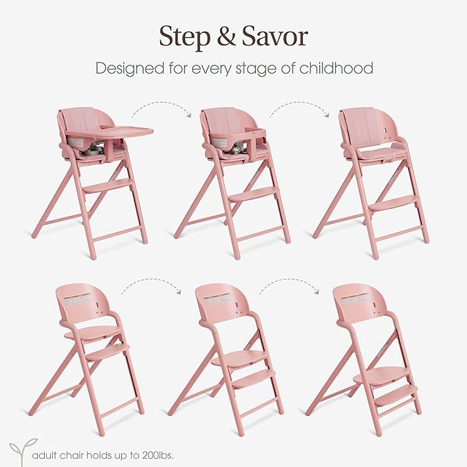 Evolur Step and Savor Baby High Chair, Converts to Adult Stool, 5 Position Adjustable Height and Footrest Positions Portable High Chair, Removable Tray, Easy to Clean and Removable Cushion