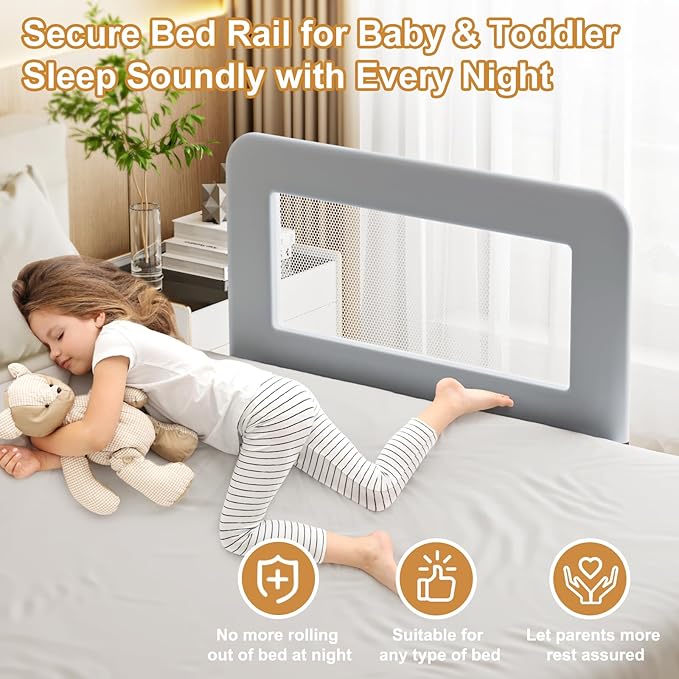 Toddler Bed Guard Rail for Baby - Sturdy Metal Safety Rail for Twin, Crib, Queen, Bunk, Full Side Beds - Kids Guardrail Protector