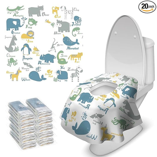 Blissful Diary 20 Pcs Toilet Seat Covers Disposable for Toddlers & Adults, Extra Large Waterproof, Portable Package for Travel, Kids Potty Training