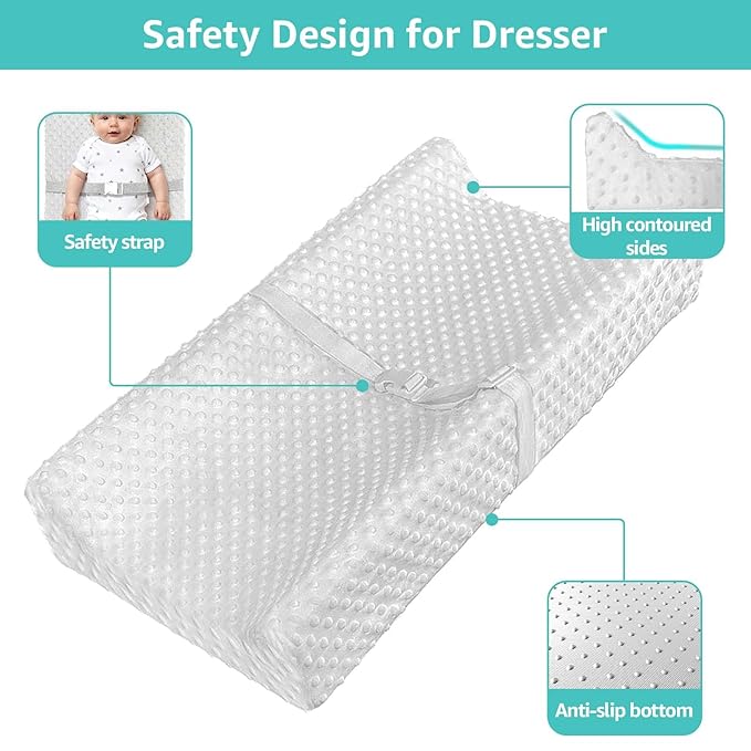 YENING Mini Changing Pad Small 23 x 13 with Washable Cover Waterproof Baby Diaper Changing Pad for Dresser Table Pad Grey