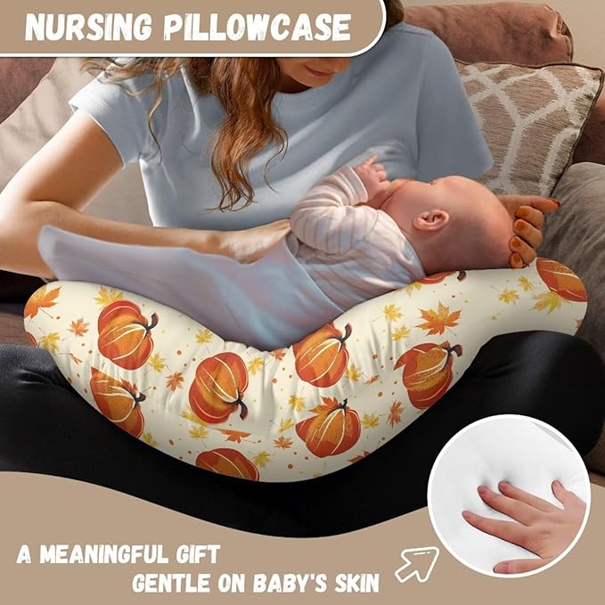 Fall Maple and Pumpkin Baby Nursing Pillow Cover Breastfeeding Nursing Pillow Slipcovers Super Soft Easy to Use and Dustptoof Thanksgiving Decoration