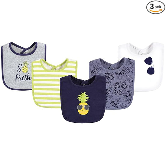 Hudson Baby Unisex Baby Cotton Bibs, Boy Pineapple, One Size
