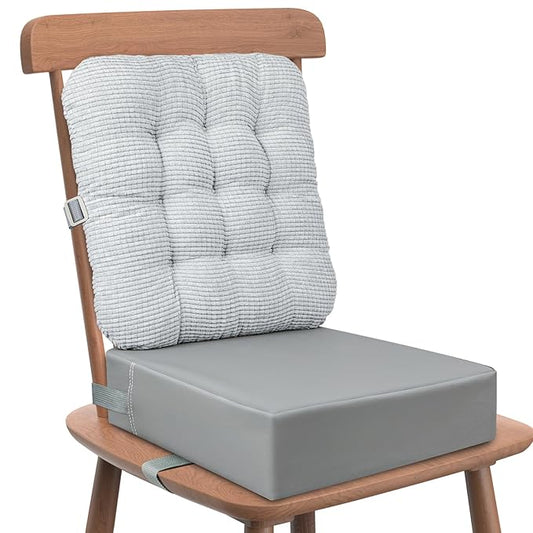 Booster Seat for Kitchen Chair Dining Table with Comfy Backrest Pillow and Adjustable Safety Buckles,Non-Slip Kid Toddler Booster Seat for Dining Table, PU Travel Baby Booster Cushion Chair