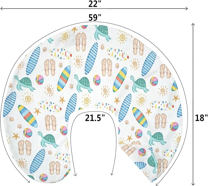 Boho Surf Summer Baby Nursing Pillow Covers for Boy Girl Colorful Surfboards Sun Starfish Conch Turtle Nursing Pillowcase for Breastfeeding Pillows Tropical Beach Soft Stretchy Slipcovers for Newborn
