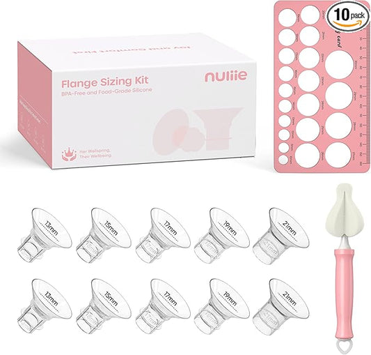 Nuliie 3-in-1 Flange Sizing Kit 13/15/17/19/21mm for 24mm Electric Double Breast Pump Flange/Shield, 10PCS Silicone Flange Inserts to Boost Pumping Efficiency & Comfort, BPA-Free Essential for Moms