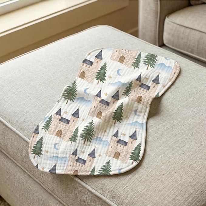 5 Pack Baby Burp Cloths, Soft Cotton Dragon & Castle Theme Burp Cloths, Super Absorbent Cute Magical Woodland & Knight Print Washcloths, Newborn Baby Boy Essentials Gift Set