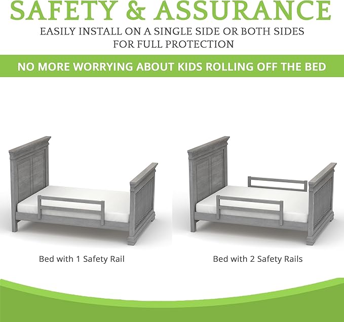 Safety Guard Rail for Baby, Kids, and Children - Solid Wood Safety Bed Rail for Toddlers - Easy Installation - Premium Protection for Bunk, Twin, Full, Queen and King Size Beds - (Steel / Storm Grey)