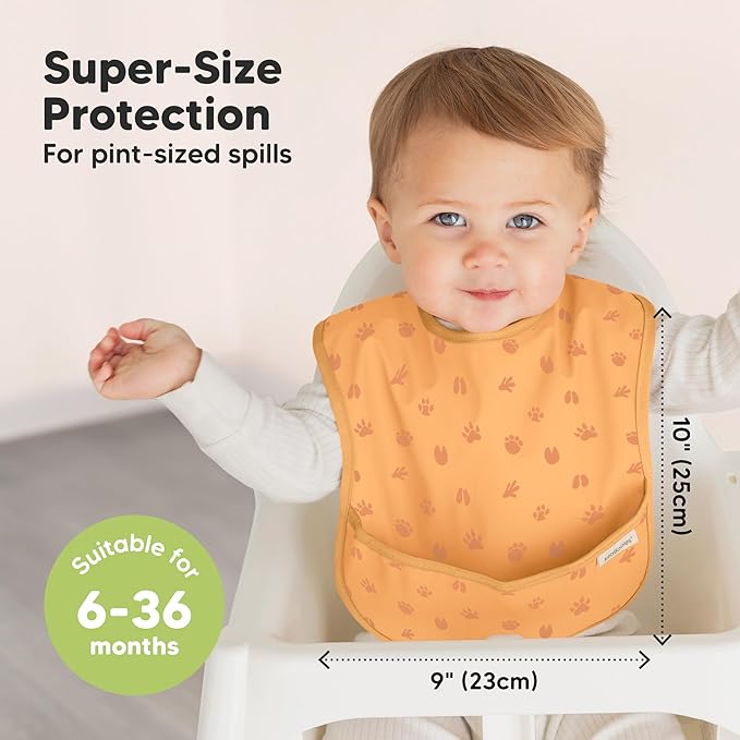 KeaBabies 3-Pack Waterproof Baby Bibs for Eating - Lightweight Toddler Feeding Bibs with Large Food Catcher, Mess Proof, Food-Grade Baby Eating Essentials, Easy to Put On & Clean (Wilderness)