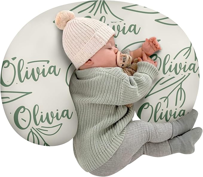 Customizable Flowers Baby Nursing Pillow Cover - Add Your Baby's Name, Ultra-Soft Stretch Fabric, Fits Standard Nursing Pillows, Ideal for Baby Showers Style 20