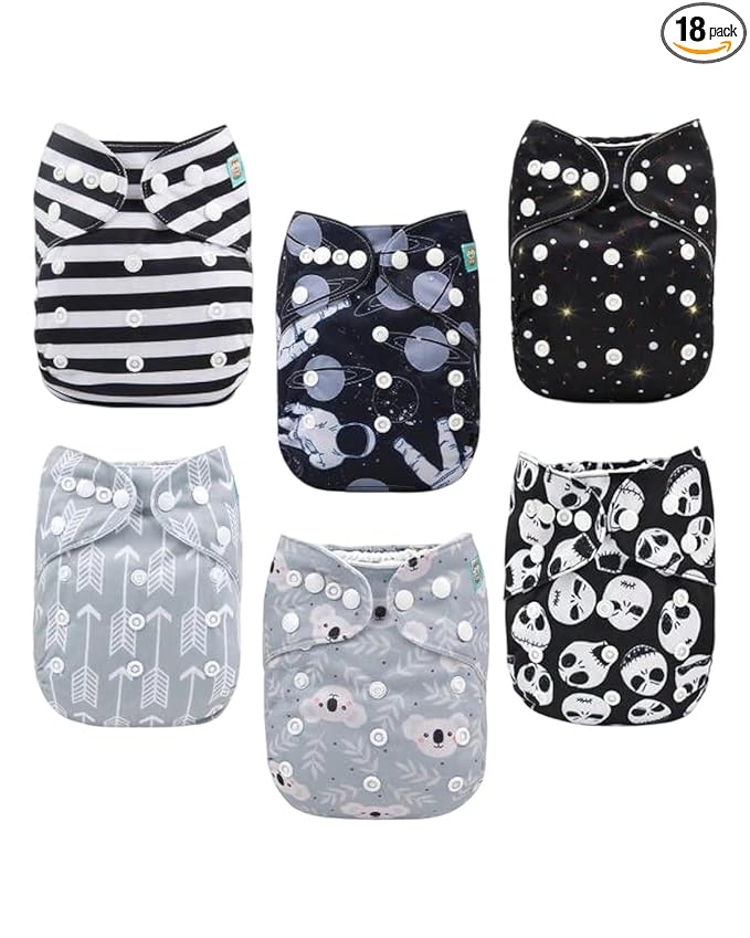 ALVABABY Baby Cloth Diaper 6 Pack with 12 Inserts One Size Cloth Diaper Covers Adjustable Washable Reusable for Baby Girls and Boys