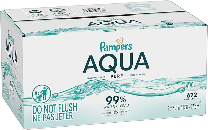 Pampers Aqua Pure Baby Wipes, 99% Water, Fragrance Free, 672 Baby Wipes Total (12X Flip-Top Packs) [Packaging May Vary]