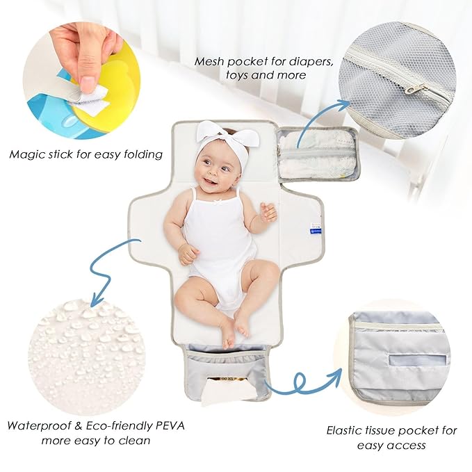 Yellow Rubber Ducks Blue Portable Changing Pad for Unisex Baby Toddler Waterproof Foldable Baby Changing Mat with Pillow & Shoulder Strap Travel Changing Kit for Gift Traveling Hiking