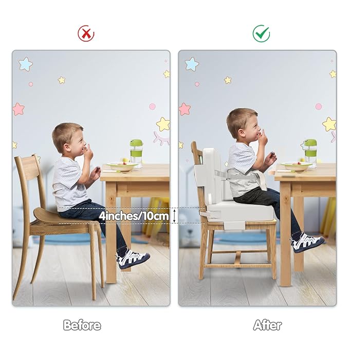 Toddler Booster Seat for Dining Table,Booster Seat for Kitchen Chair with Extended Straps,2PCS Portable with Safety Buckles,Suitable for Kids Aged 3-12 in Restaurants(Silver Gray)