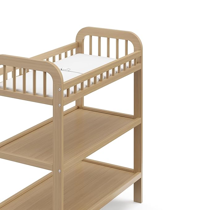 Storkcraft Pasadena Changing Table with Water-Resistant Changing Pad (Driftwood) - GREENGUARD Gold Certified, Includes Bonus Water-Resistant Changing Pad with Safety Strap, 2 Open Shelves
