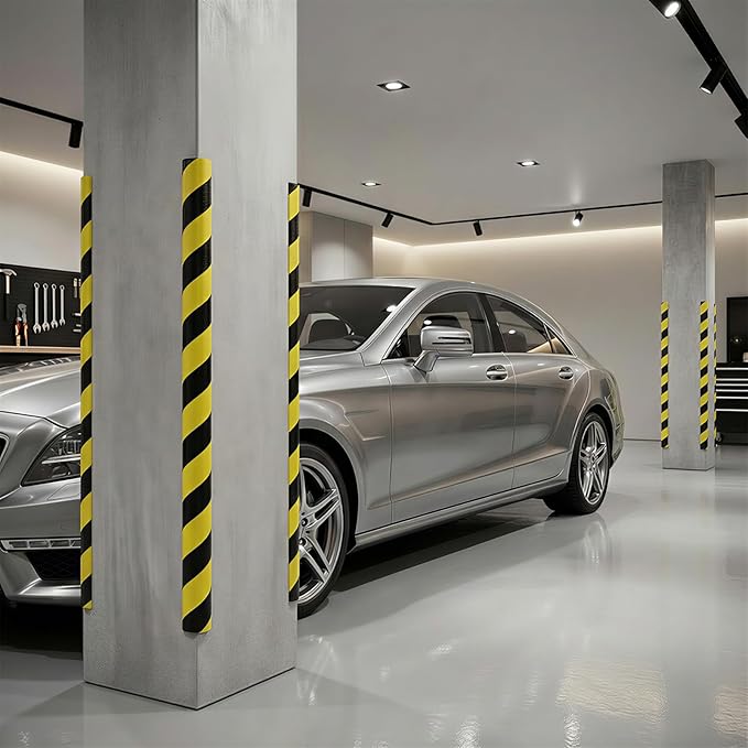 4 Pack Wall Corner Guards Edge Protector | 16.4 ft | Yellow & Black Warning Stripes | High-Density NBR Foam | Self-Adhesive Bumper for Garage/Warehouse