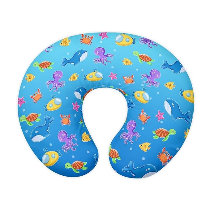 Underwater Animals Nursing Pillow Cover for Infant, Lightweight Neutral Breastfeeding Pillow Slipcover, Easy to Clean Removable Pillow Cover for Infant Snug