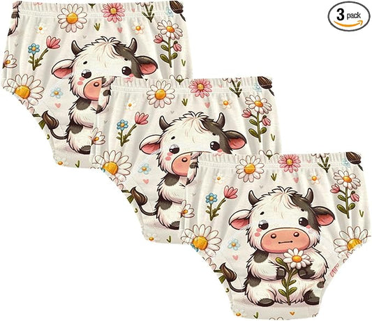 Bolaz Toddler Training Pants, Cow and Daisy Flower Cotton Potty Training Underwear for Baby Boy Girl 3-Pack