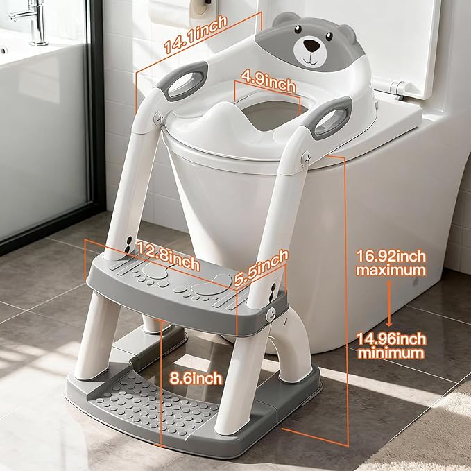 Potty Training Seat, SKYROKU Upgrade Toddler Toilet Seat for Kids Boys Girls, 2in1 Potty Training Toilet, New Sector-Shape Stabilized Base 8898Music-Grey