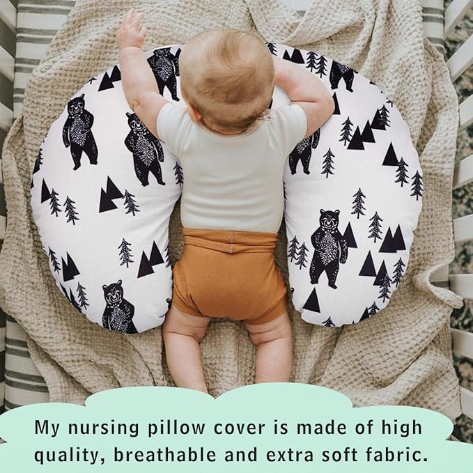 TANOFAR Bear Nursing Pillow Cover, Breastfeeding Pillow Slipcover for Baby Boys & Girls, Nursing Pillow Case for Newborn, Soft Fabric Fits Snug On Infant, Washable & Breathable, Black & White Animal