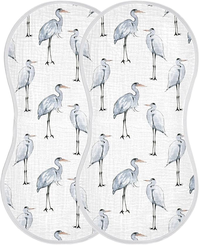 vvfelixl Muslin Burp Cloths Watercolor Heron Baby Washcloths for Baby Girl Boys 2 Pack