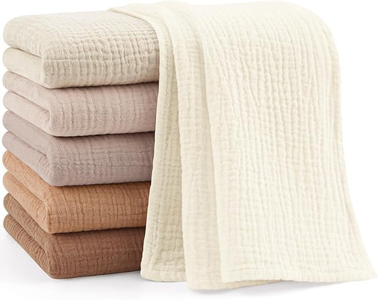 Bearmoss 6 Pack Muslin Burp Cloths for Baby, 100% Cotton Soft Large Burping Cloths for Unisex, Boy, Girl, 23.6" X 23.6" Newborn Essentials Absorbent Milk Spit Up Rags (Brown)