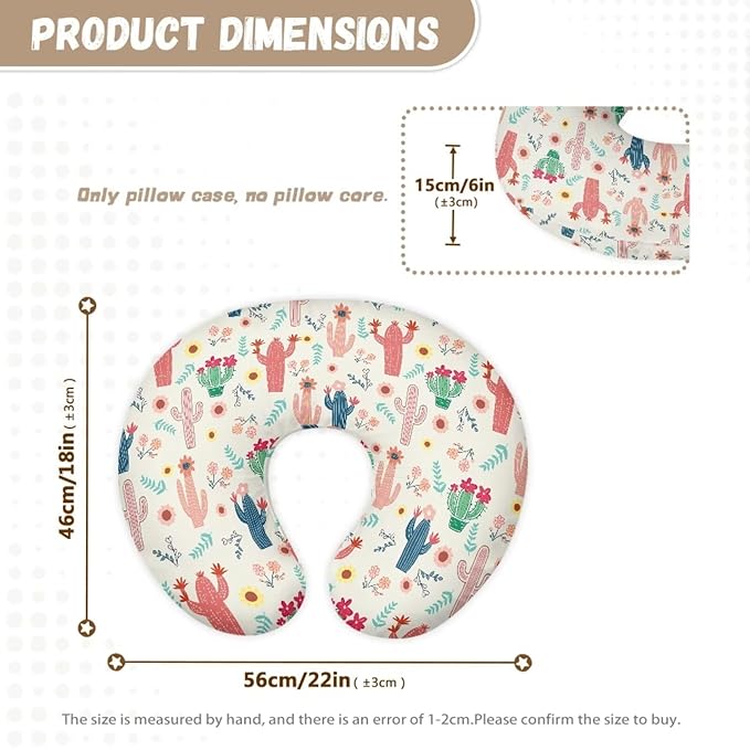 Forchrinse Cactus Baby Nursing Pillow Cover Removable Breastfeeding Pillow Cover for Infant Cute Pattern Nursing Pillowcase Slipcovers Cushion Cover for Girls Boys