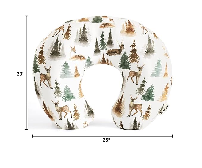 GRSSDER Nursing Pillow Cover Stretchy Minky Removable Nursing Covers for Breastfeeding Pillows, Ultra Soft Comfortable Slipcover for Boy and Girls, Stylish Watercolor Forest Deer and Leaves