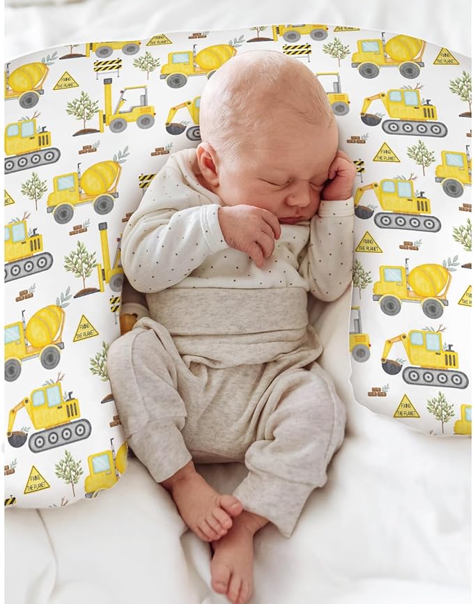 Construction Trucks Planting Baby Nursing Pillow Covers for Boy Girl Construction Digger Tractor Builder Trees Nursing Pillowcase for Breastfeeding Pillows Soft Stretchy Slipcovers for Newborn Infant