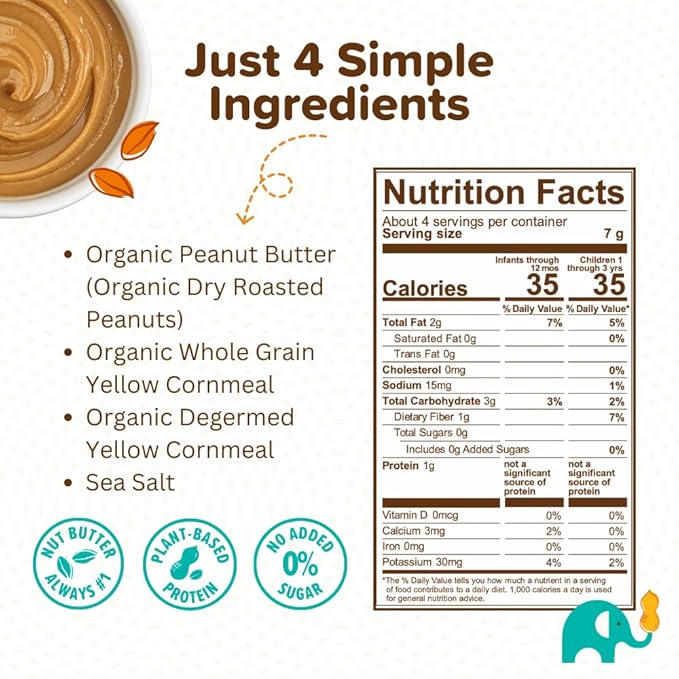 Puffworks Baby Organic Peanut Butter Puffs, Perfect for Early Peanut Introduction, Plant Protein, USDA Organic, Gluten-Free, Vegan, Non-GMO, Kosher, 1.0 Ounce (Pack of 6)